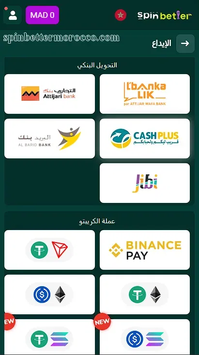 طرق الإيداع في SpinBetter المغرب عبر البنوك والعملات الرقمية